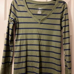 Mossimo Supply Co Green and Blue Striped Long Sleeve Top, Size M